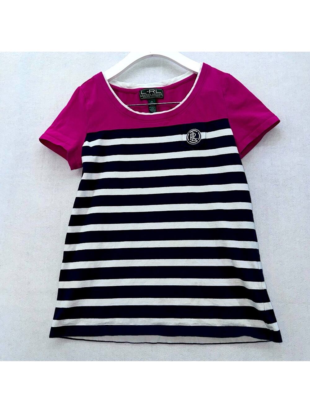 Lauren Active Ralph Lauren Vintage cotton Tshirt pink white navy Striped size M